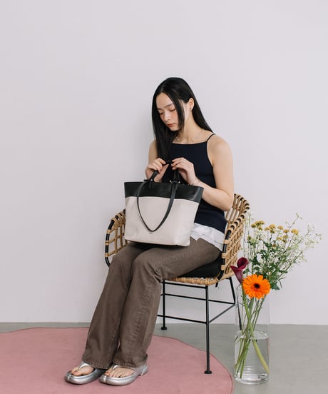 【B-26159】BEAURE リネンコンビ 2WAYハンドル A4 トート