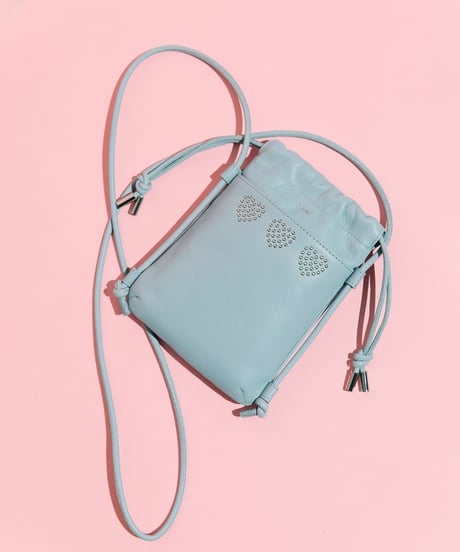 【B-24029】BEAURE　カウレザー　ハートスタッズ巾着スマホショルダー