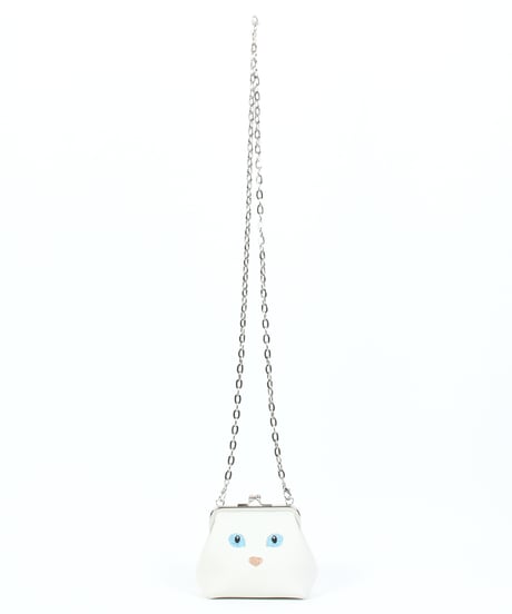 【B-23516】BEAURE カウレザー 黒ネコ刺繍 がま口ポシェット