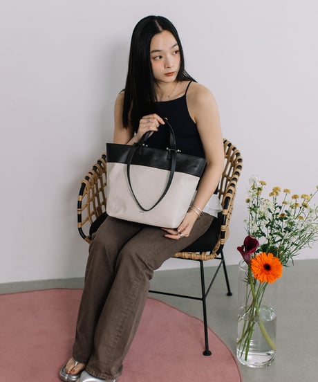 【B-26159】BEAURE リネンコンビ 2WAYハンドル A4 トート