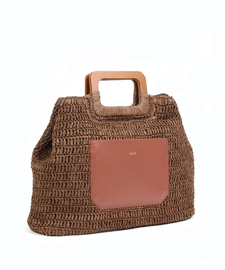 【B-24059】BEAURE カウレザー ウッドハンドルペーパー編みA4トート