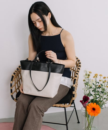 【B-26159】BEAURE リネンコンビ 2WAYハンドル A4 トート
