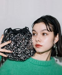 【B-24103】BEAURE　カウレザー　スパンコール丸底巾着ショルダー