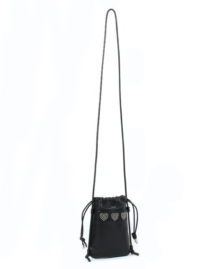 【B-24029】BEAURE　カウレザー　ハートスタッズ巾着スマホショルダー