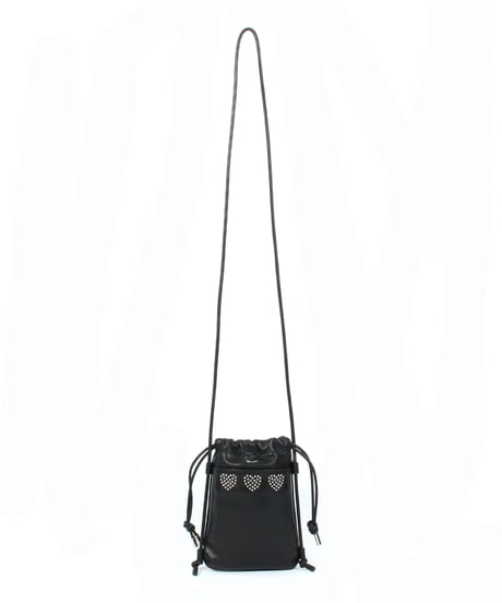 【B-24029】BEAURE　カウレザー　ハートスタッズ巾着スマホショルダー