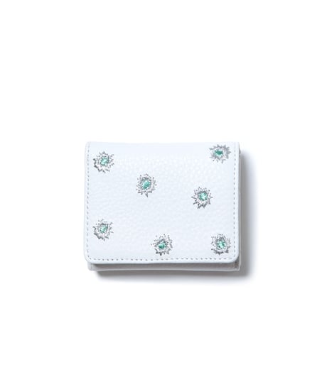 【B-23412】BEAURE カウレザー メタリックフラワー刺繍 三つ折り財布