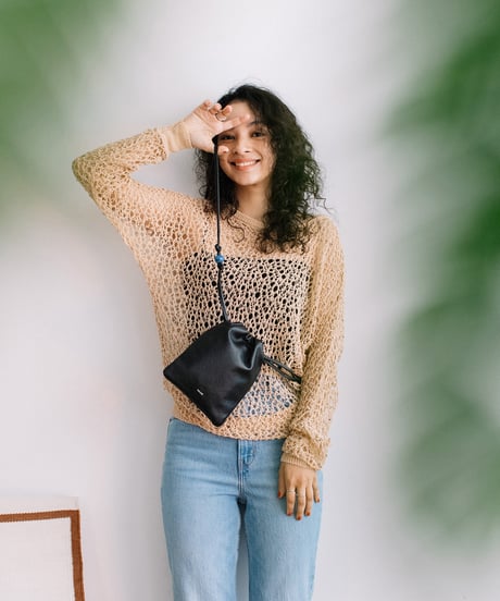 【B-25038】BEAURE カウレザー ナチュラスストーン ドローストリング BAG