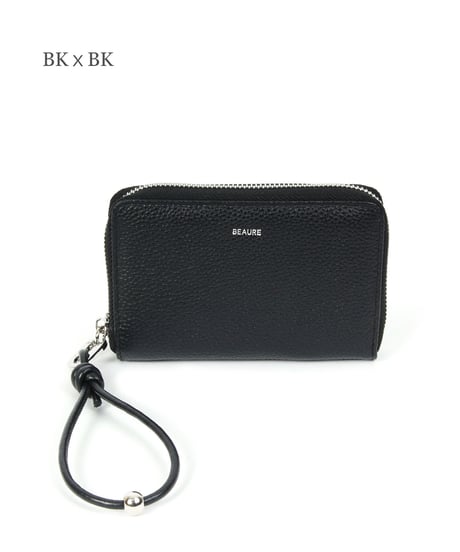 【B-24097】BEAURE　カウレザー　ハンドストラップ付きバイカラーラウンドB7ウォレット