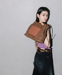 【B-24059】BEAURE カウレザー ウッドハンドルペーパー編みA4トート