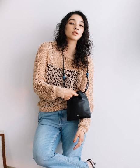 【B-25038】BEAURE カウレザー ナチュラスストーン ドローストリング BAG