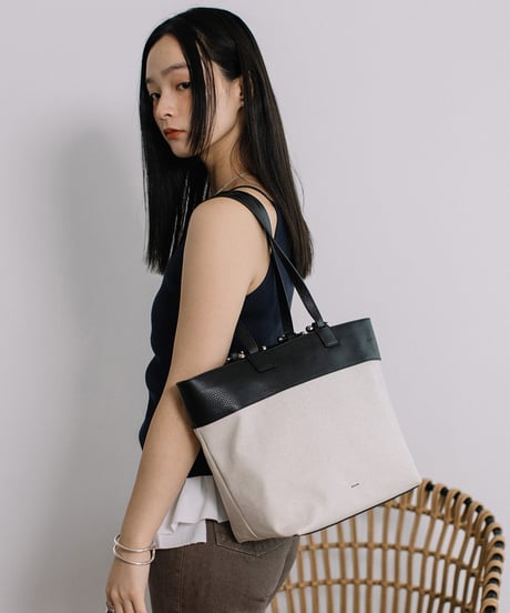 【B-26159】BEAURE リネンコンビ 2WAYハンドル A4 トート
