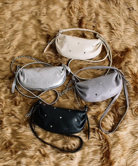 【B-23531】BEAURE　カウレザー　ハートスタッズ2WAYショルダーバッグ
