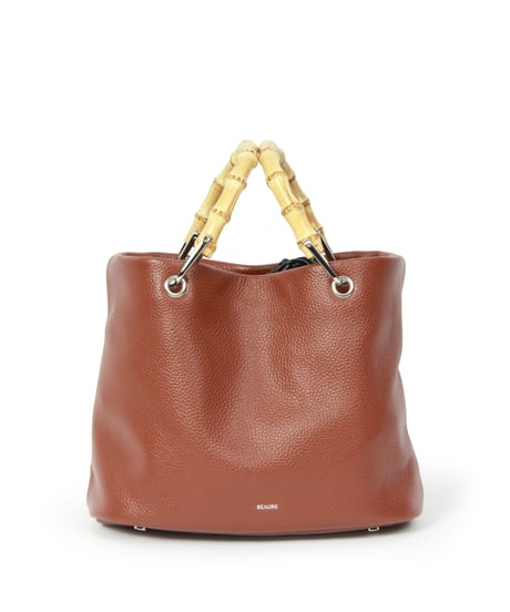 【B-25042】BEAURE カウレザー バンブー ハンドル バケット BAG