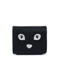 【B-23514】BEAURE カウレザー 黒ネコ刺繍 三つ折財布