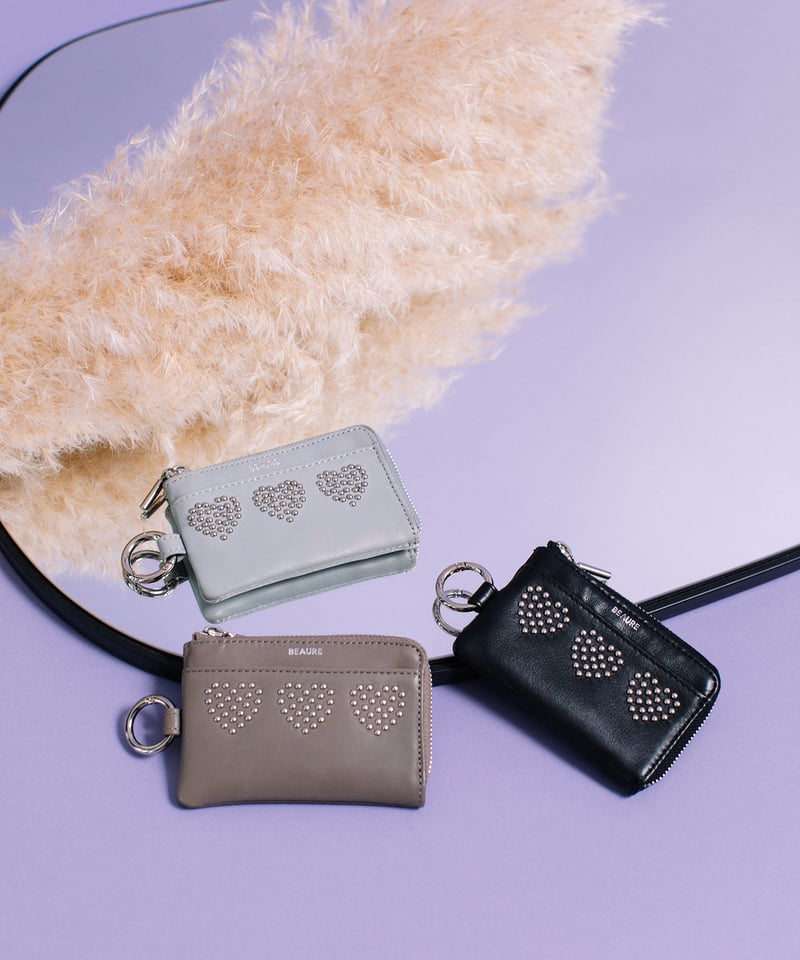B-24027】BEAURE カウレザー ハート スタッズ マルチ フラグメント