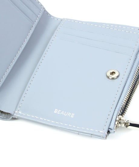 【B-23530】BEAURE　カウレザー　ハートスタッズ二つ折りコンパクトウォレット