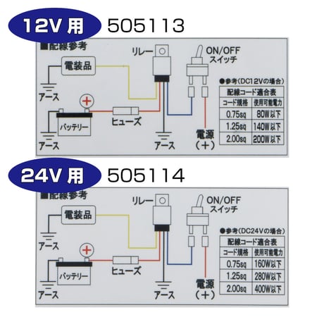 ガードリレー　12V車用/24V車用　４極（505113 505114）