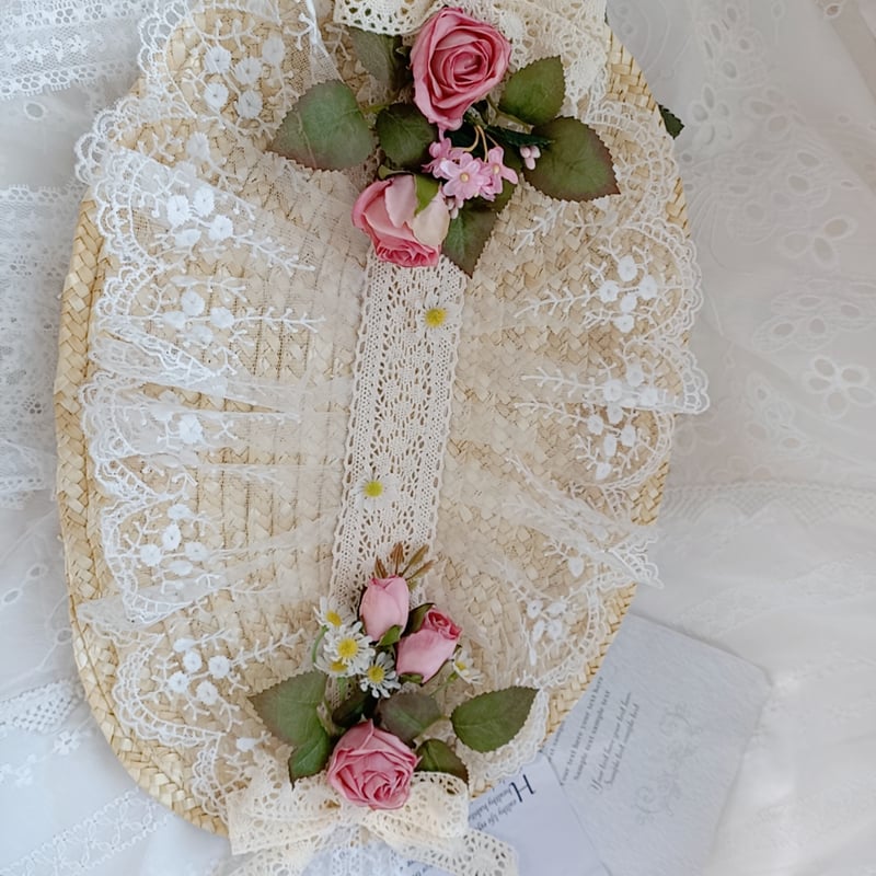 送料無料】取り寄せ お花付き麦わらチュールレースボンネット 送料無料】取り寄せ お花付き麦わらチュールレースボンネット