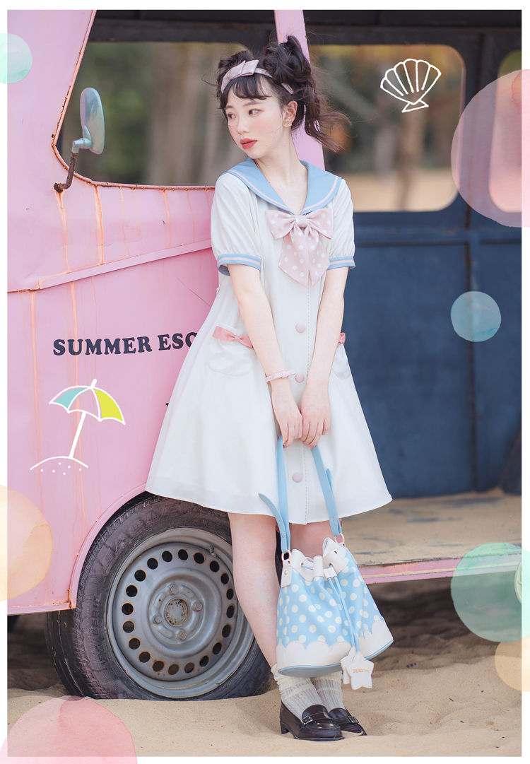 SALE】Cute.Q・Marine 水玉リボン ワンピース 白xピンク ver. | Ro