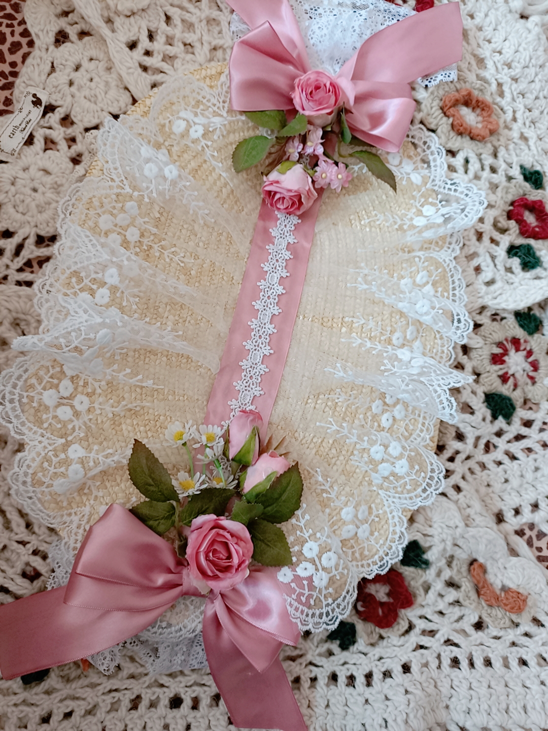 送料無料】取り寄せ お花付き麦わらチュールレースボンネット 送料無料】取り寄せ お花付き麦わらチュールレースボンネット