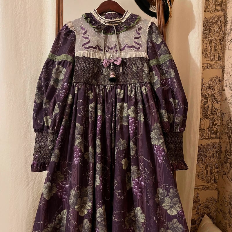 入荷済み「Summer Fairy・ロワールの葡萄園」立ち衿ワンピース 長袖 