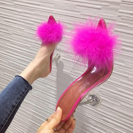 ファー付きクリアサンダル