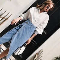 デニム巻きスカート