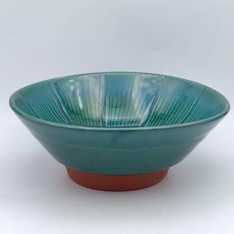 【沖縄の陶器・やちむん】　西表焼青烽窯　ルリ釉タテ線鉢