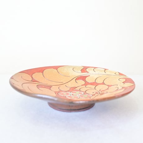 【沖縄の器・やちむん・壺屋焼】　國場陶芸　赤絵　8寸皿　C
