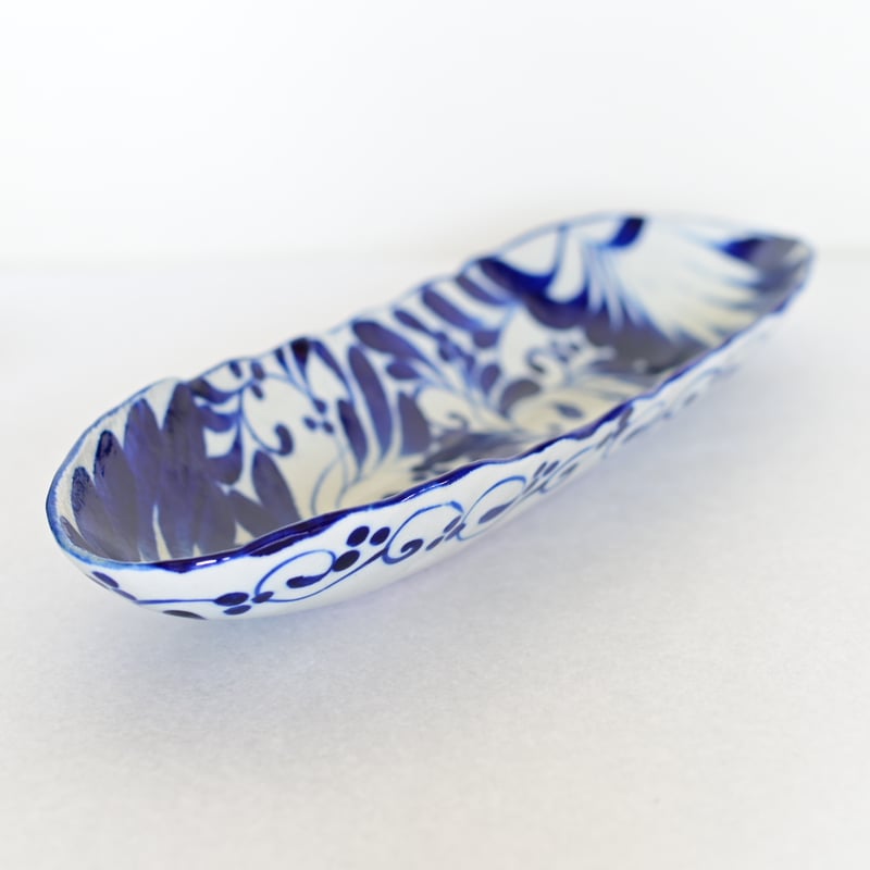沖縄の陶器・やちむん】 眞正陶房 舟形皿 唐草 コバルト | 沖縄の