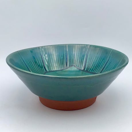 【沖縄の陶器・やちむん】　西表焼青烽窯　ルリ釉タテ線鉢