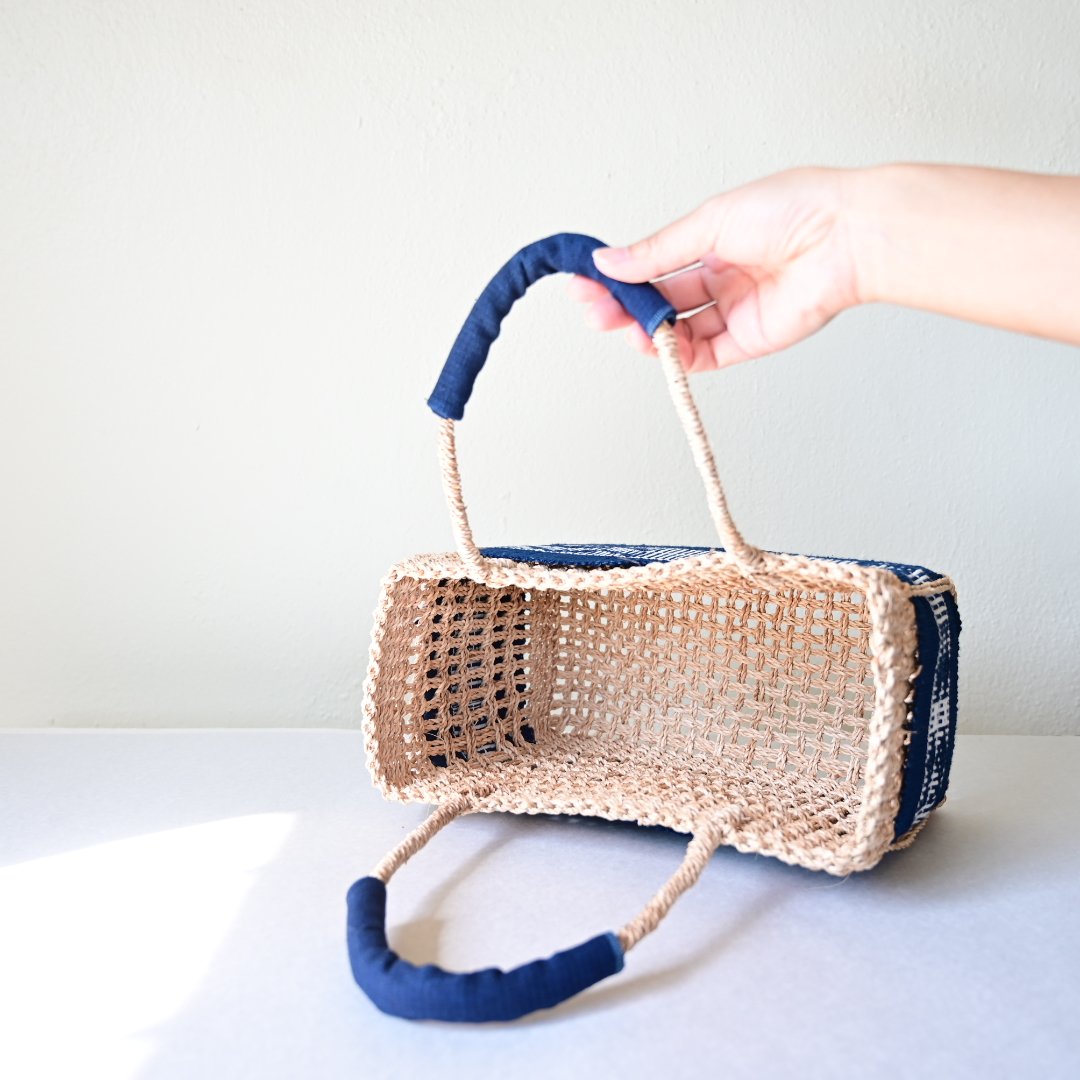 沖縄の琉球藍染織物】 花藍舎 月桃のカゴ手さげバッググーシ花織