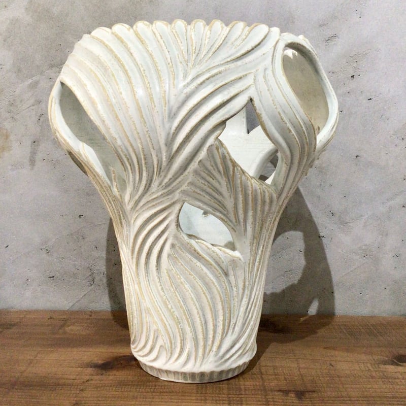 魚紋太鼓形花器　陶芸家村田森作品　新品未使用　激レアアイテム 黒墨釉青泥 花器｜角りわ子