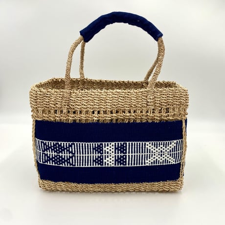【沖縄の琉球藍染織物】　花藍舎　月桃のカゴ手さげバッググーシ花織