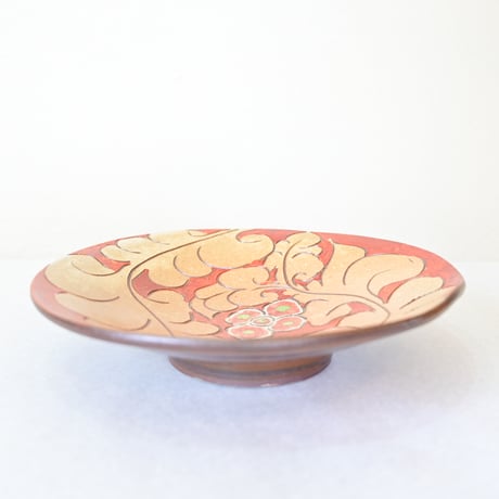 【沖縄の器・やちむん・壺屋焼】　國場陶芸　赤絵　8寸皿　C