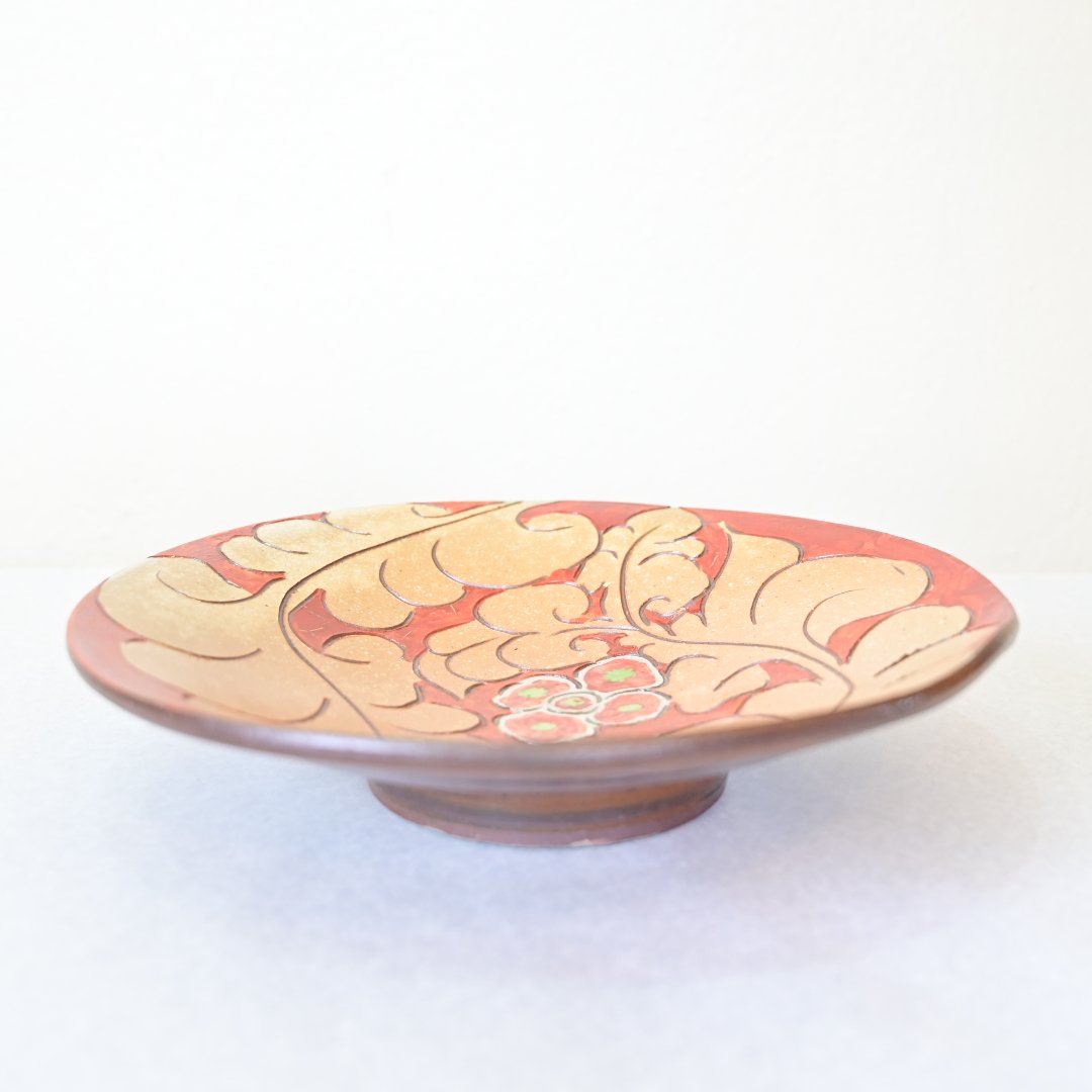 沖縄の器・やちむん・壺屋焼】 國場陶芸 赤絵 8寸皿 C | 沖縄の