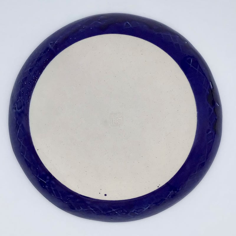 沖縄の陶器・やちむん】 眞正陶房 7寸皿 アラベスク コバルト