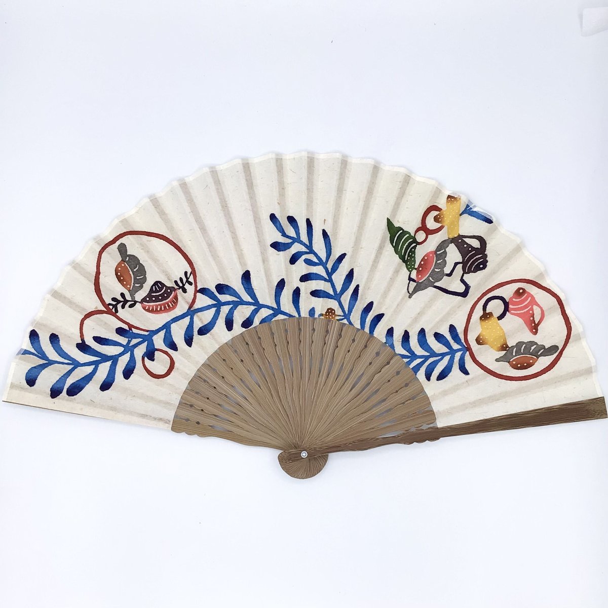 紅型　水仙　一点物　手染め　オリジナル　#沖縄 沖縄の手染め紅型】 KATACHIKI 月桃紙紅型扇子 貝に海藻 | 沖縄