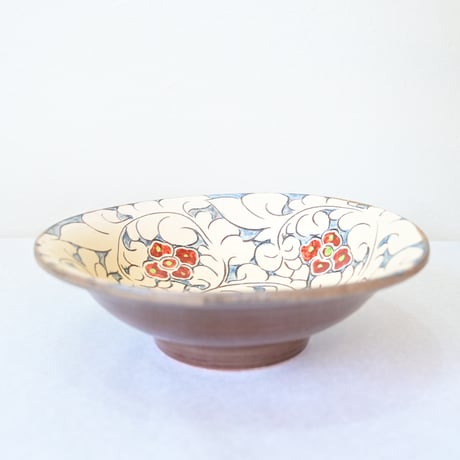 【沖縄の器・やちむん・壺屋焼】　國場陶芸　赤絵　8寸皿　A