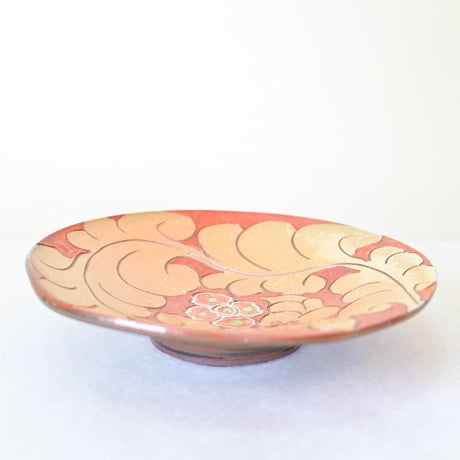 【沖縄の器・やちむん・壺屋焼】　國場陶芸　赤絵　8寸皿　C