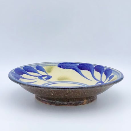 【沖縄の陶器・やちむん】　陶芸こまがた　8寸鉢　ネイビー×オリーブ