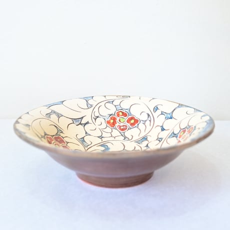 【沖縄の器・やちむん・壺屋焼】　國場陶芸　赤絵　8寸皿　A
