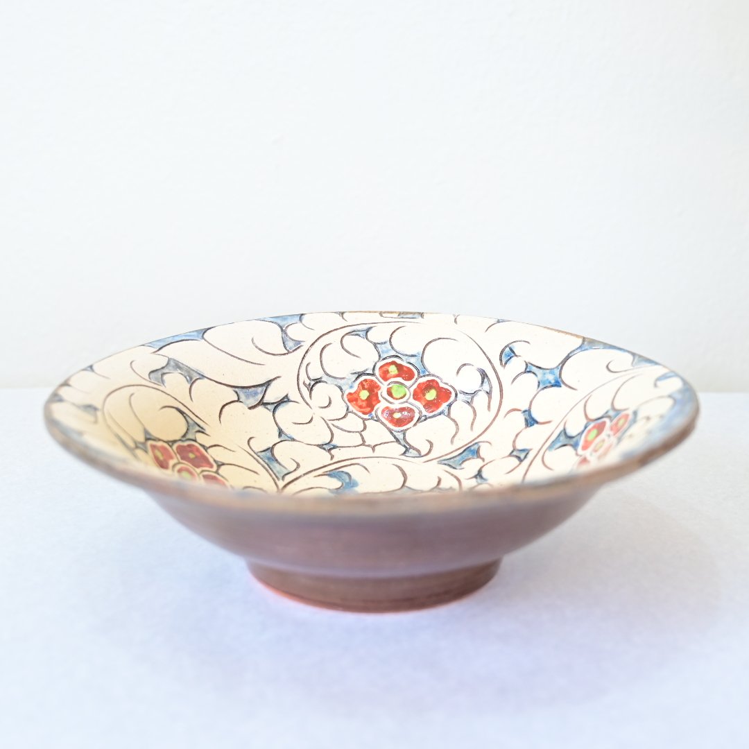 沖縄の器・やちむん・壺屋焼】 國場陶芸 赤絵 8寸皿 A | 沖縄のうつわ