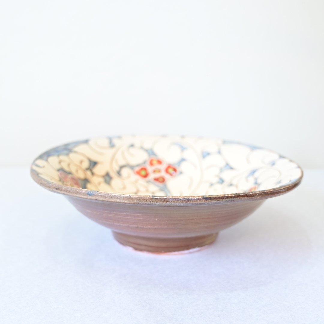 沖縄 胡老焼 魚文赤絵 双耳扁壺 花瓶 34cm やちむん original