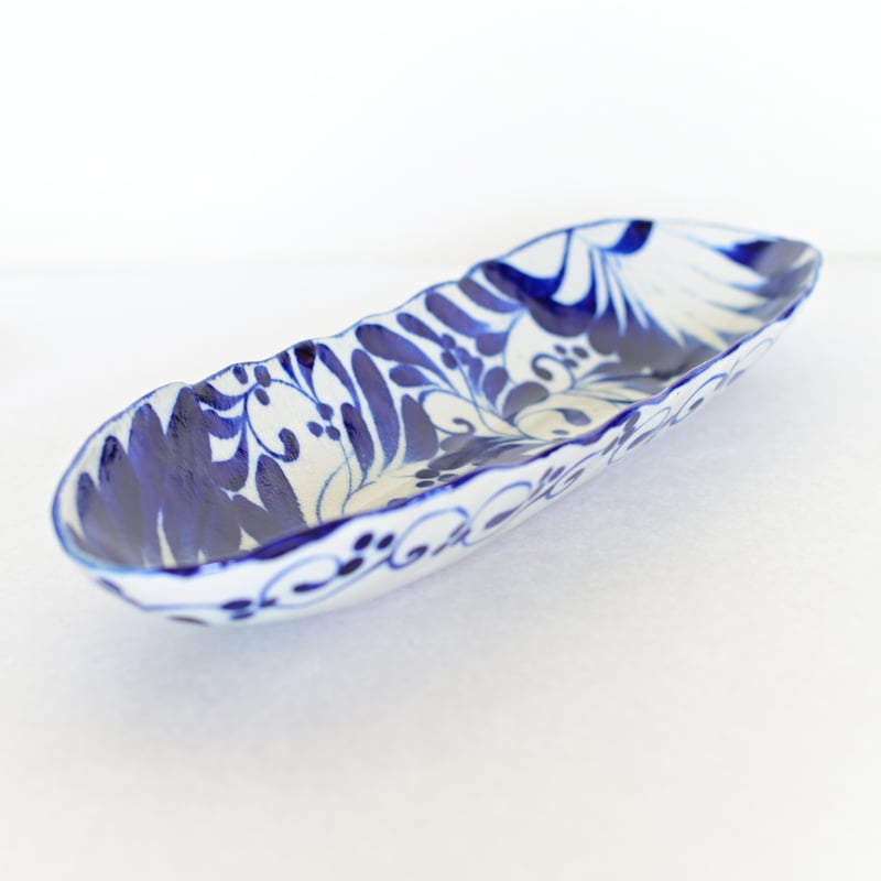 沖縄の陶器・やちむん】 眞正陶房 舟形皿 唐草 コバルト | 沖縄の