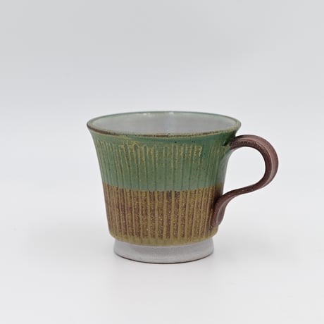 【沖縄の陶器・やちむん】　工房ことりの　しのぎコーヒーカップ  グリーンカーキ