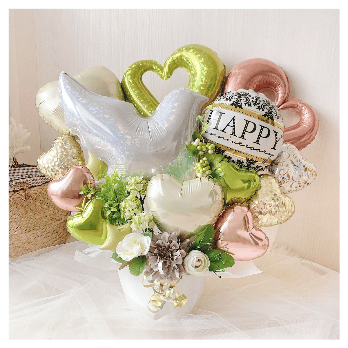 natural green white bird arrangement♡結婚式☆開店祝い☆様