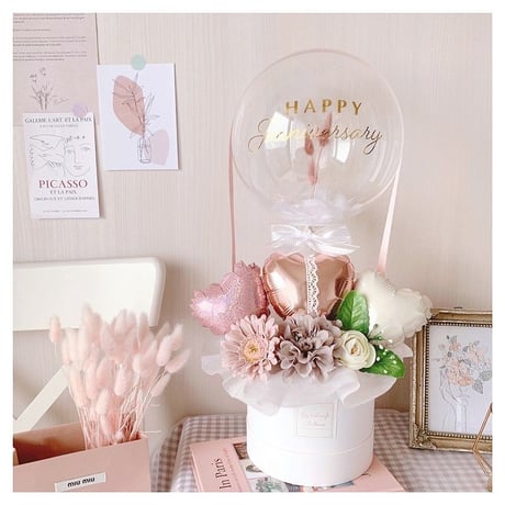 Bubble balloon𓂃ふわふわラグラス＆フェザー BOXギフトアレンジ♡