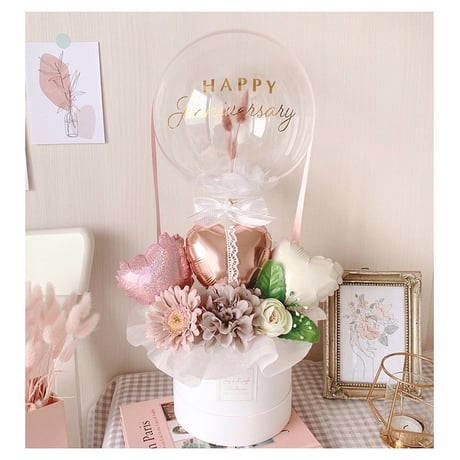 Bubble balloon𓂃ふわふわラグラス＆フェザー BOXギフトアレンジ♡