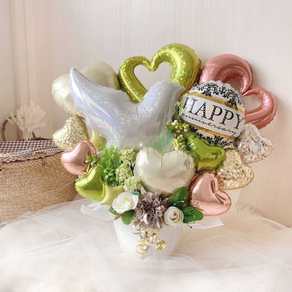natural green white bird arrangement♡結婚式☆開店祝い☆様